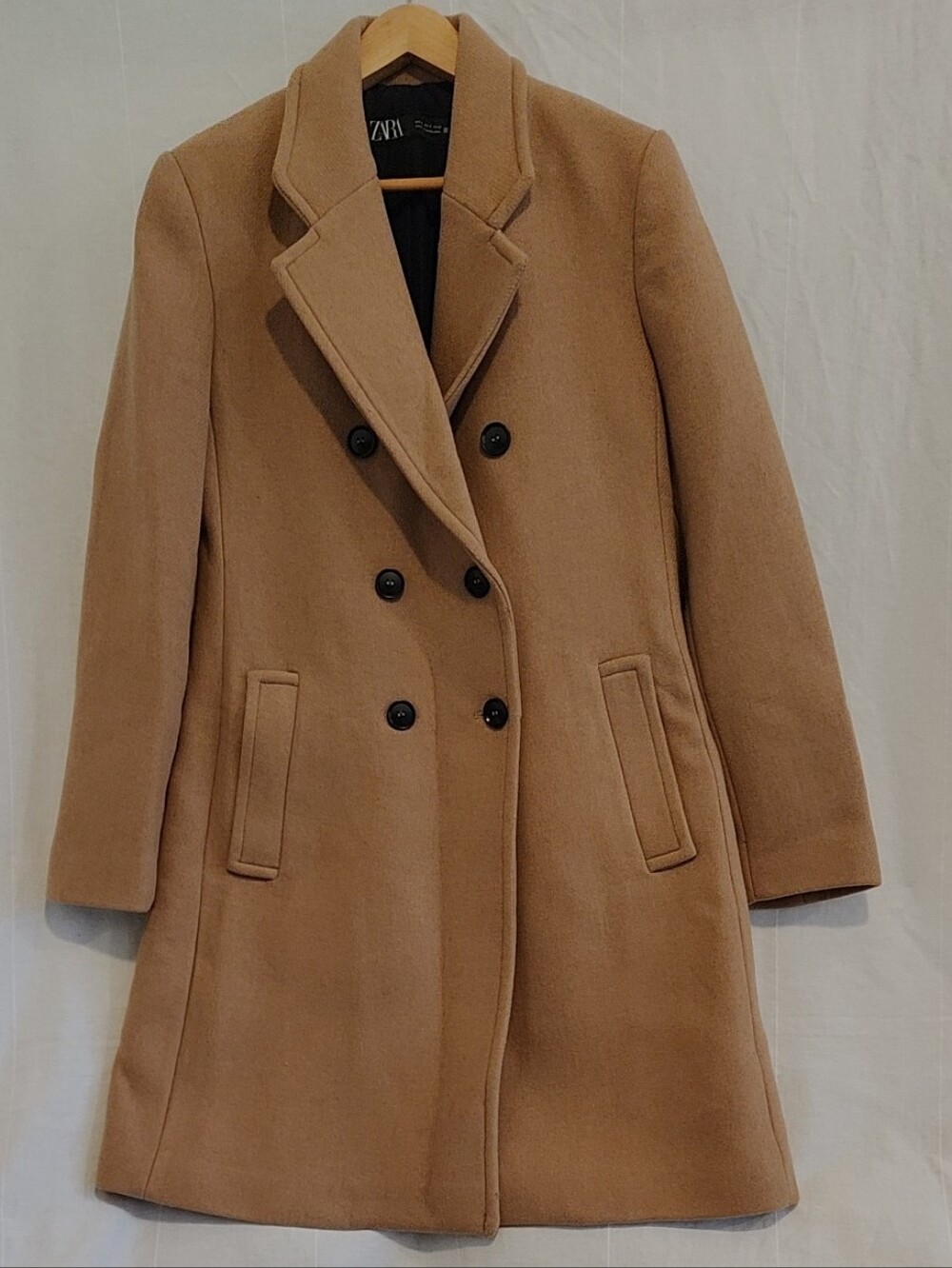 Zara Camel Double-Breasted Pea Coat
